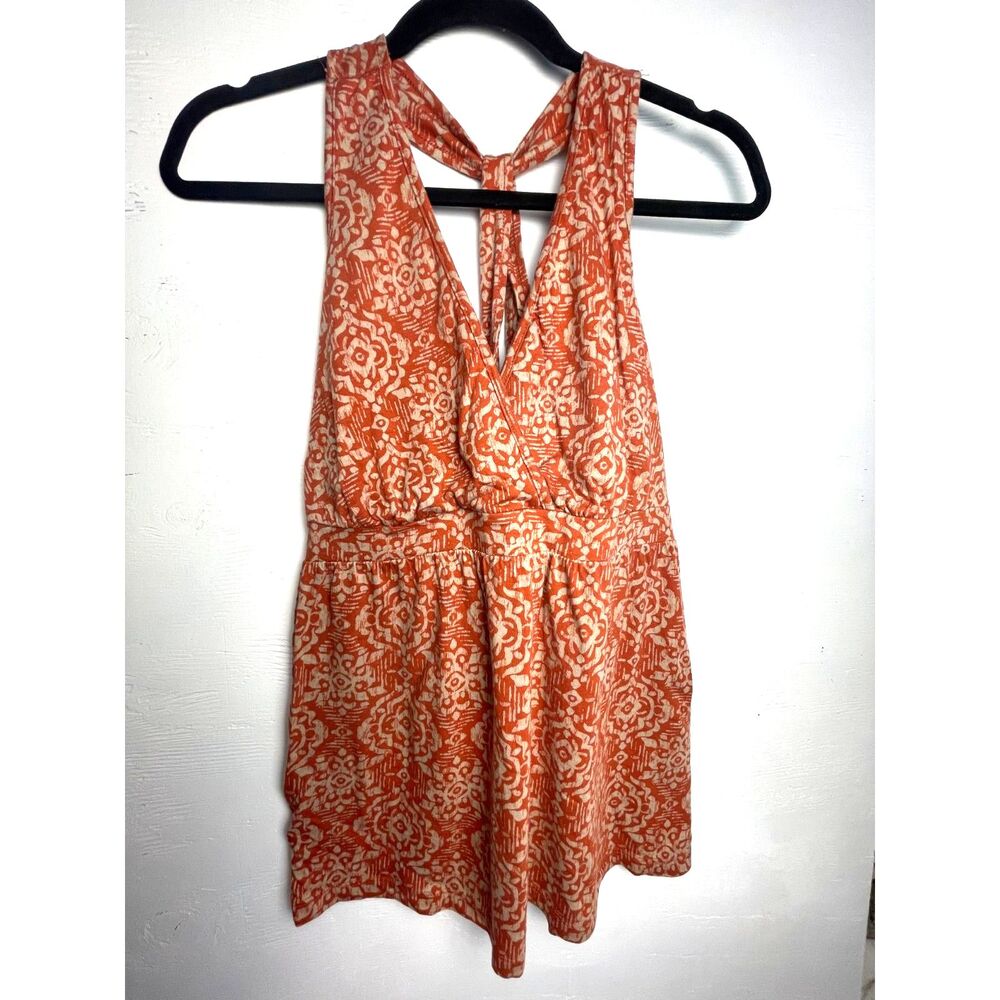 Sonoma Floral Cotton Tank Top Women’s XL Orange White Sleeveless Back Tie‎